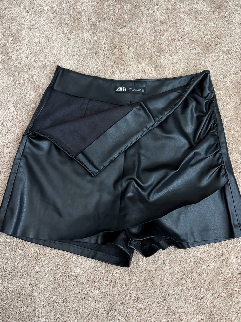 ZARA Black Faux Leather Skort Shorts